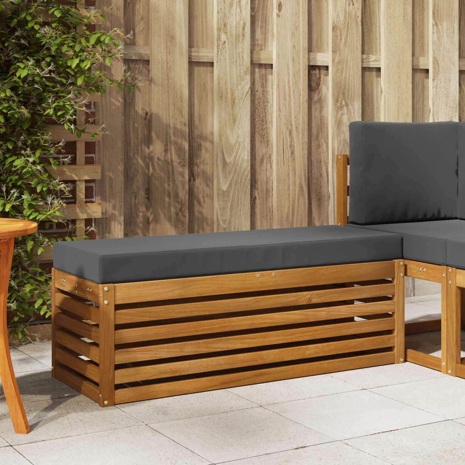 Skammel Bænk med pude Naturlig og Antracit 115 x 43 x 37 cm billede