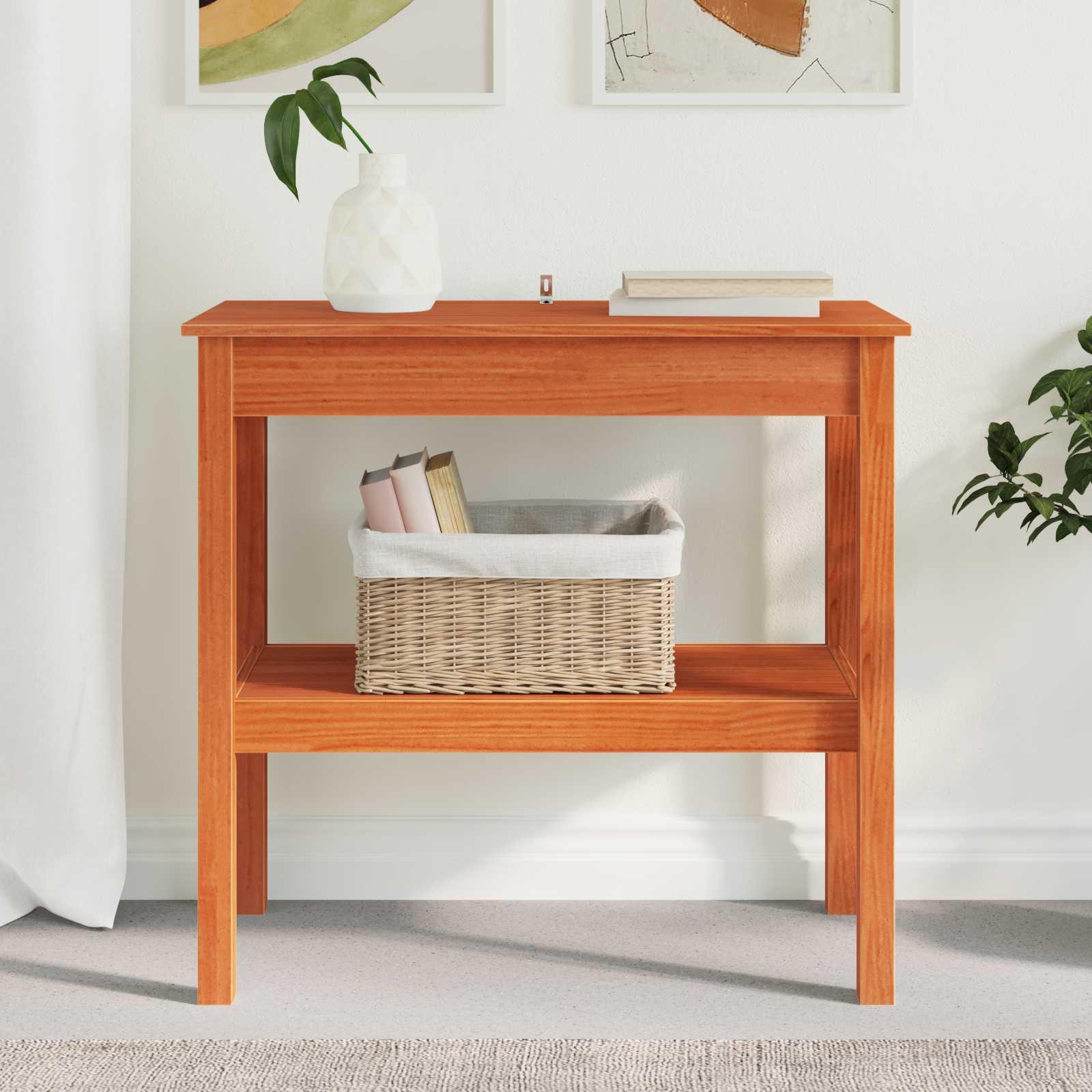Konsolbord med hylde VoksBrun 80 x 40 x 75 cm Massivt fyrretræ billede