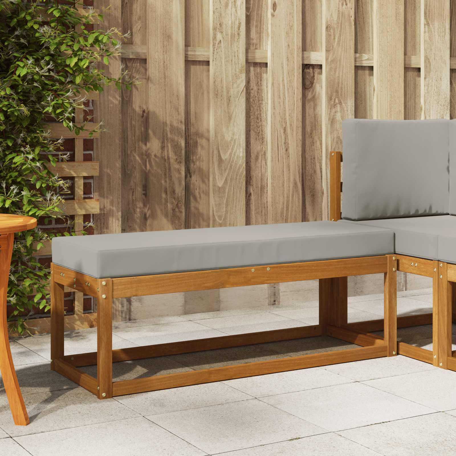 Skammel Bænk med pude Naturlig og Lys Grå 115 x 43 x 37 cm billede