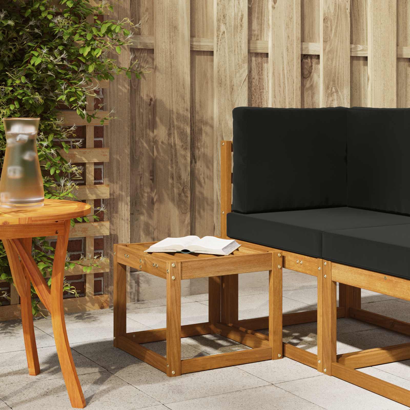 Skammel Bænk Naturfarvet 43 x 43 x 37 cm Massivt Akacietræ billede