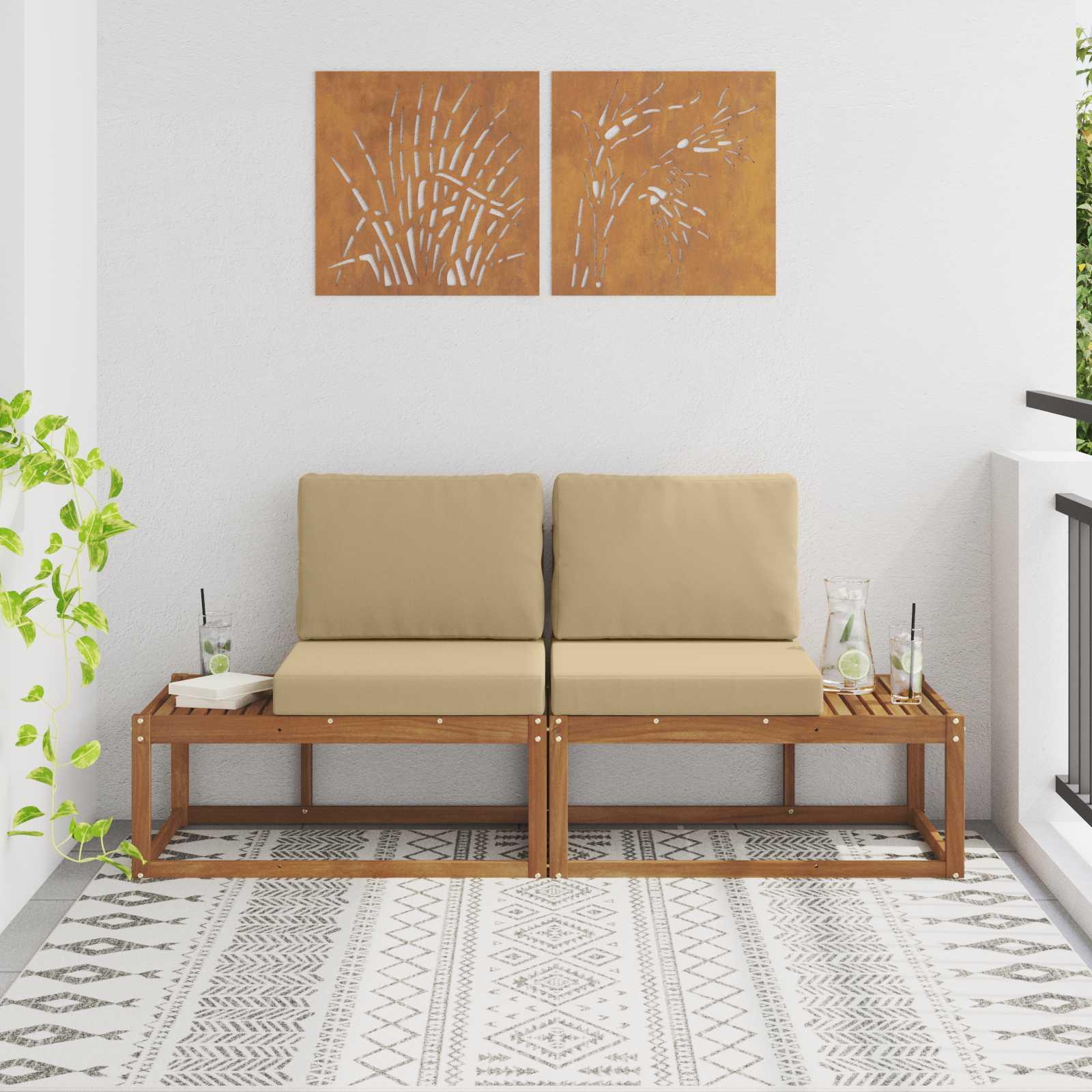 Udendørs Modulsofa 2 Stk Naturlig og Beige Massivt Akacietræ billede