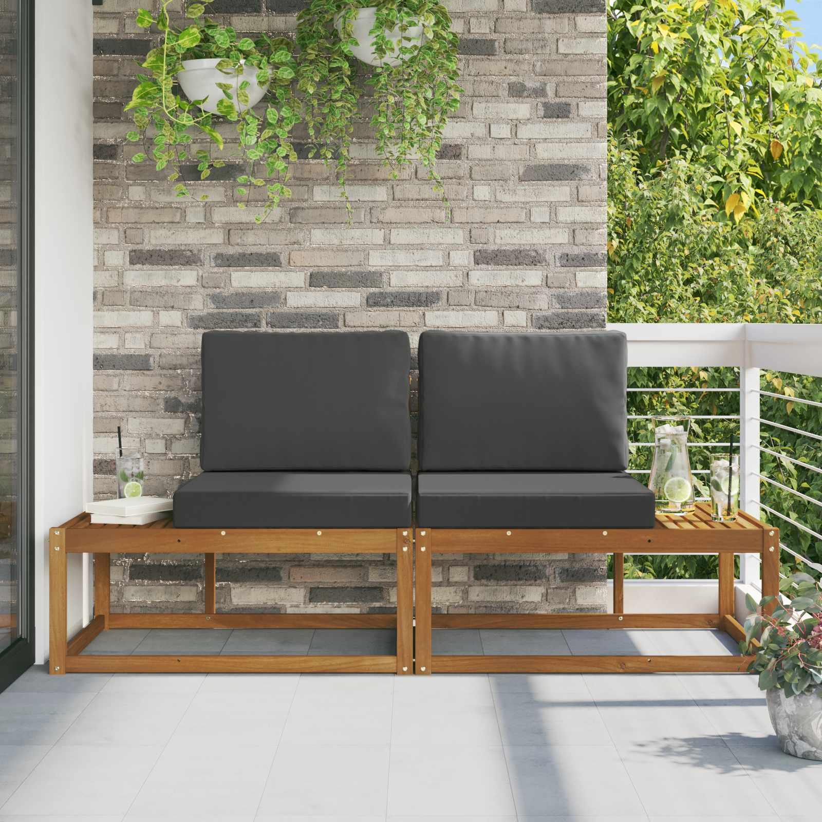 Udendørs end sofa 2 Stk Naturlig og Antracit Massivt Akacietræ billede