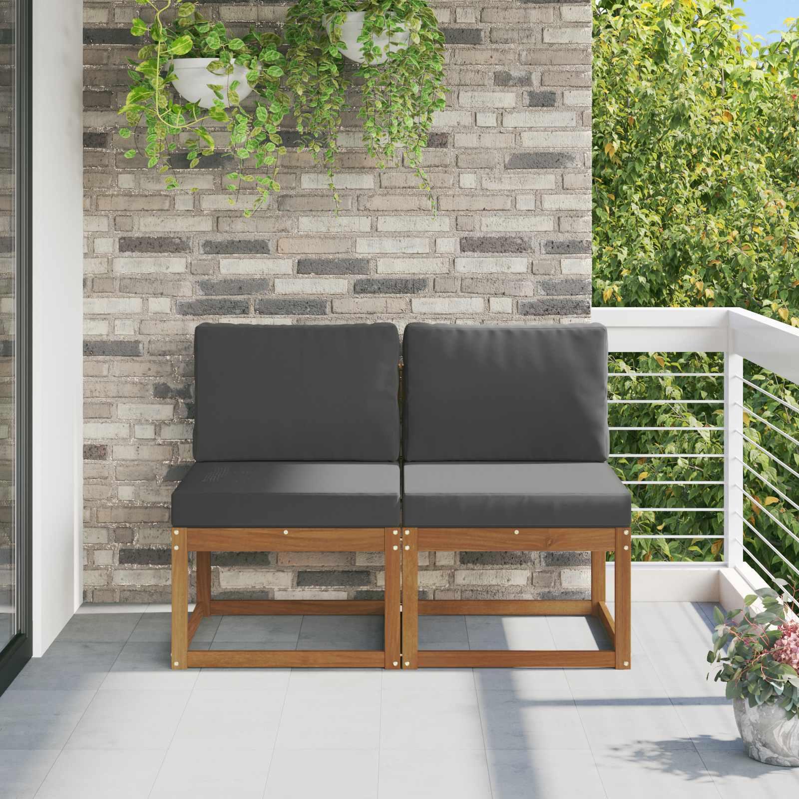 2 Stk Udendørs Mellem Sofa Massivt Akacietræ Naturfarvet billede