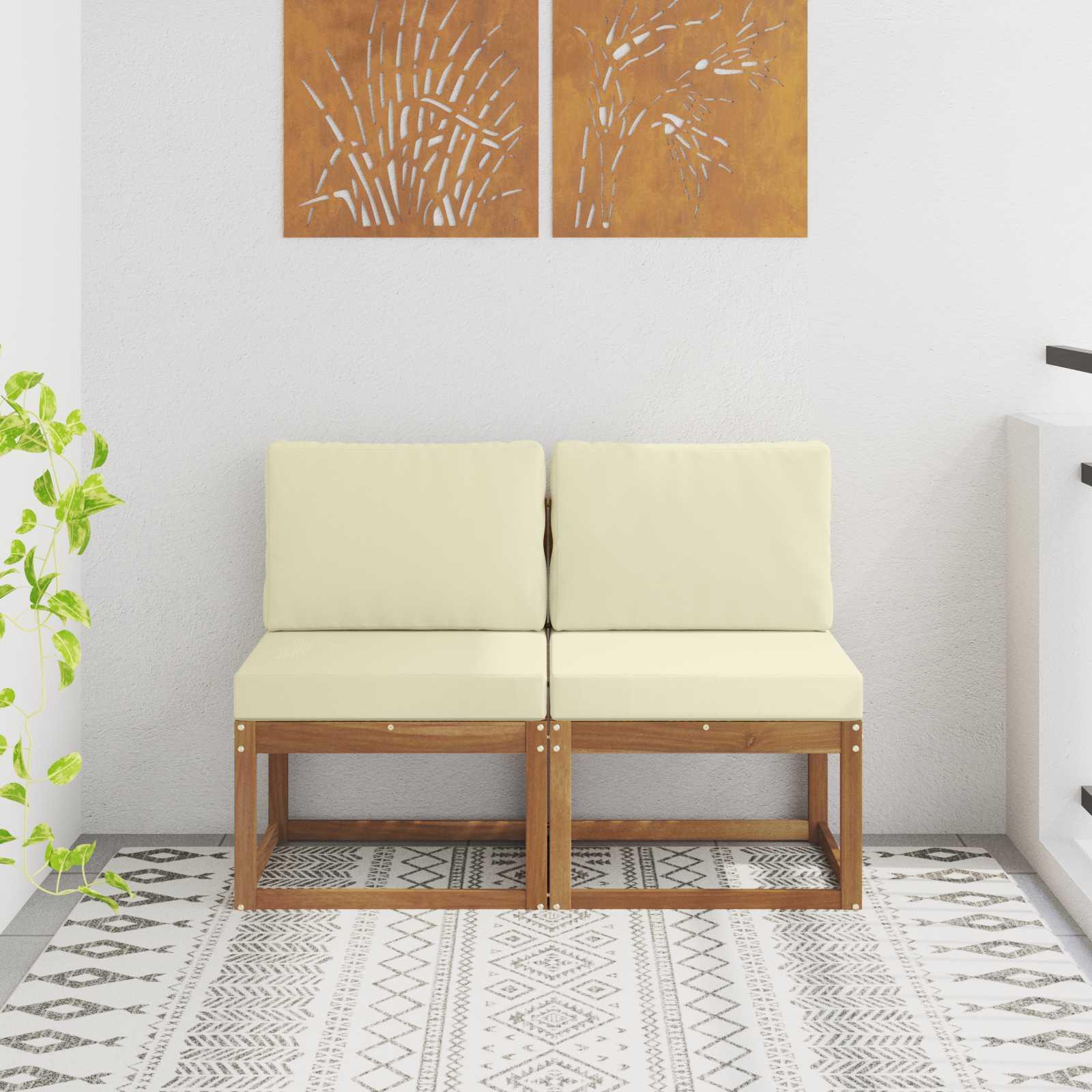 2 Stk Udendørs Mellem Sofa Massivt Akacietræ Naturfarvet billede