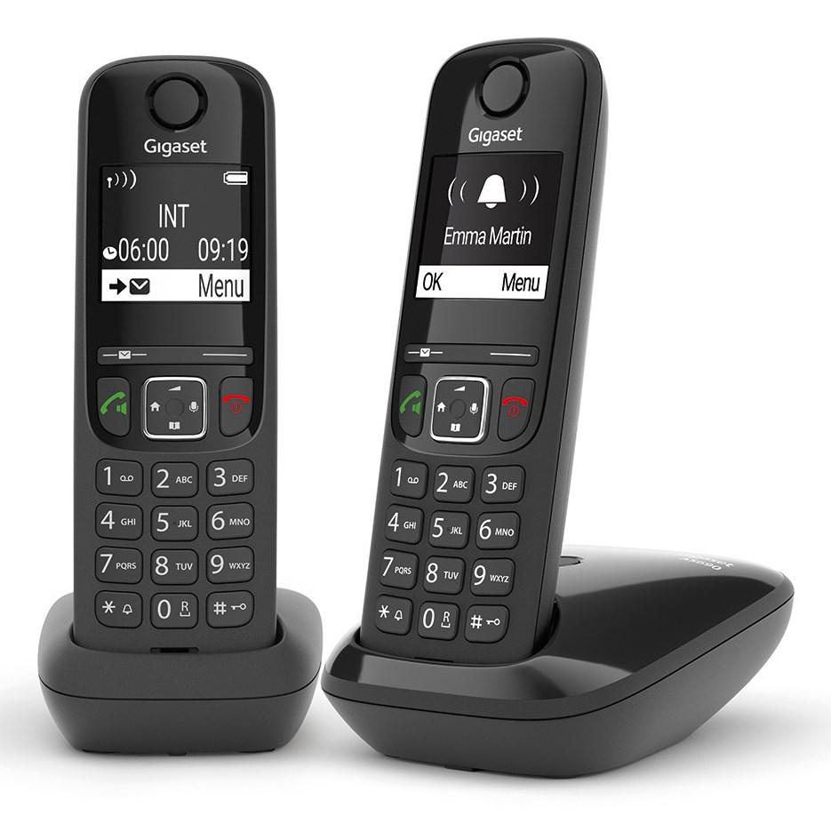 Gigaset AS690 Duo trådløs Analog/DECT telefon med nummerpræsentation – Sort billede