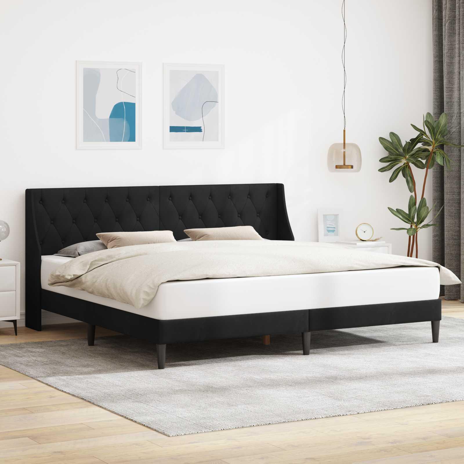 Sengestel med hovedgærde Sort 180 x 200 cm Fløjl billede