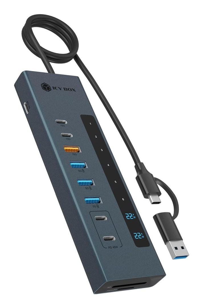 ICY BOX 11‑i‑1 USB‑C hub med kortlæser og PD billede