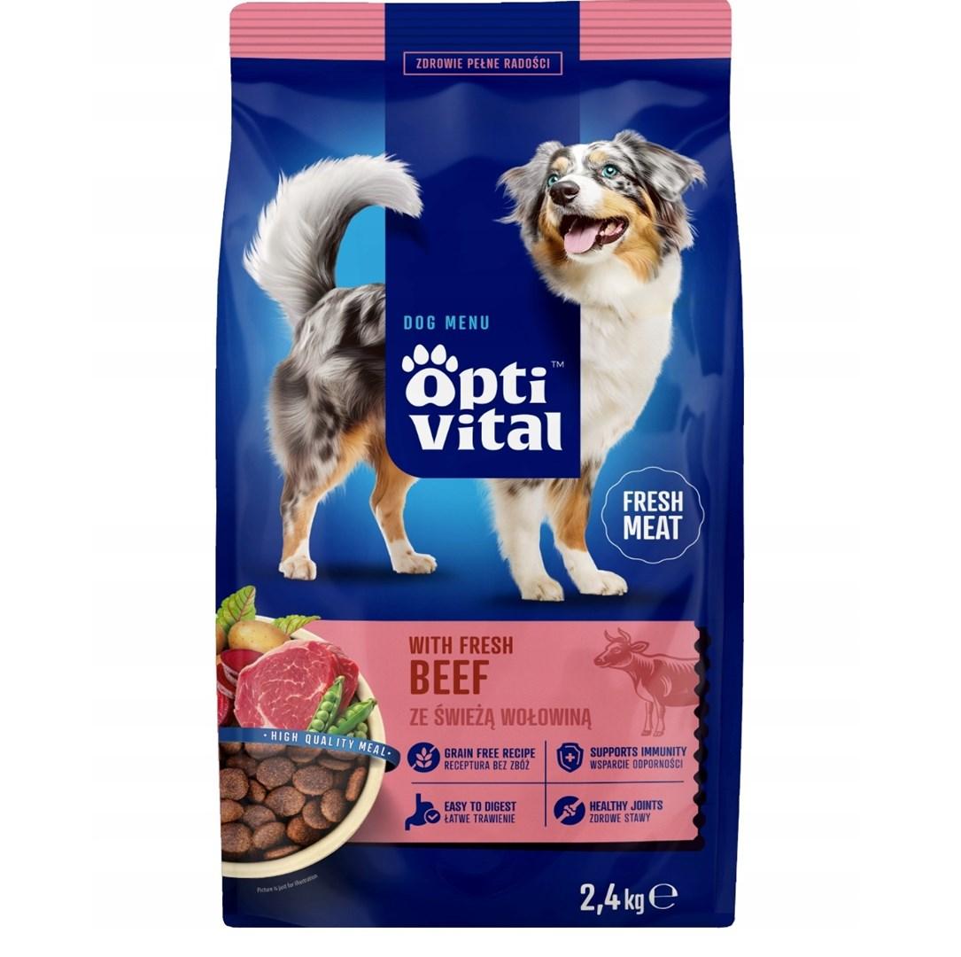 OptiVital hundefoder med frisk oksekød - tørfoder 2,4 kg billede