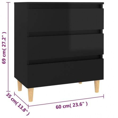 Skænk 60 × 35 × 69 cm - sort højglans med 3 skuffer