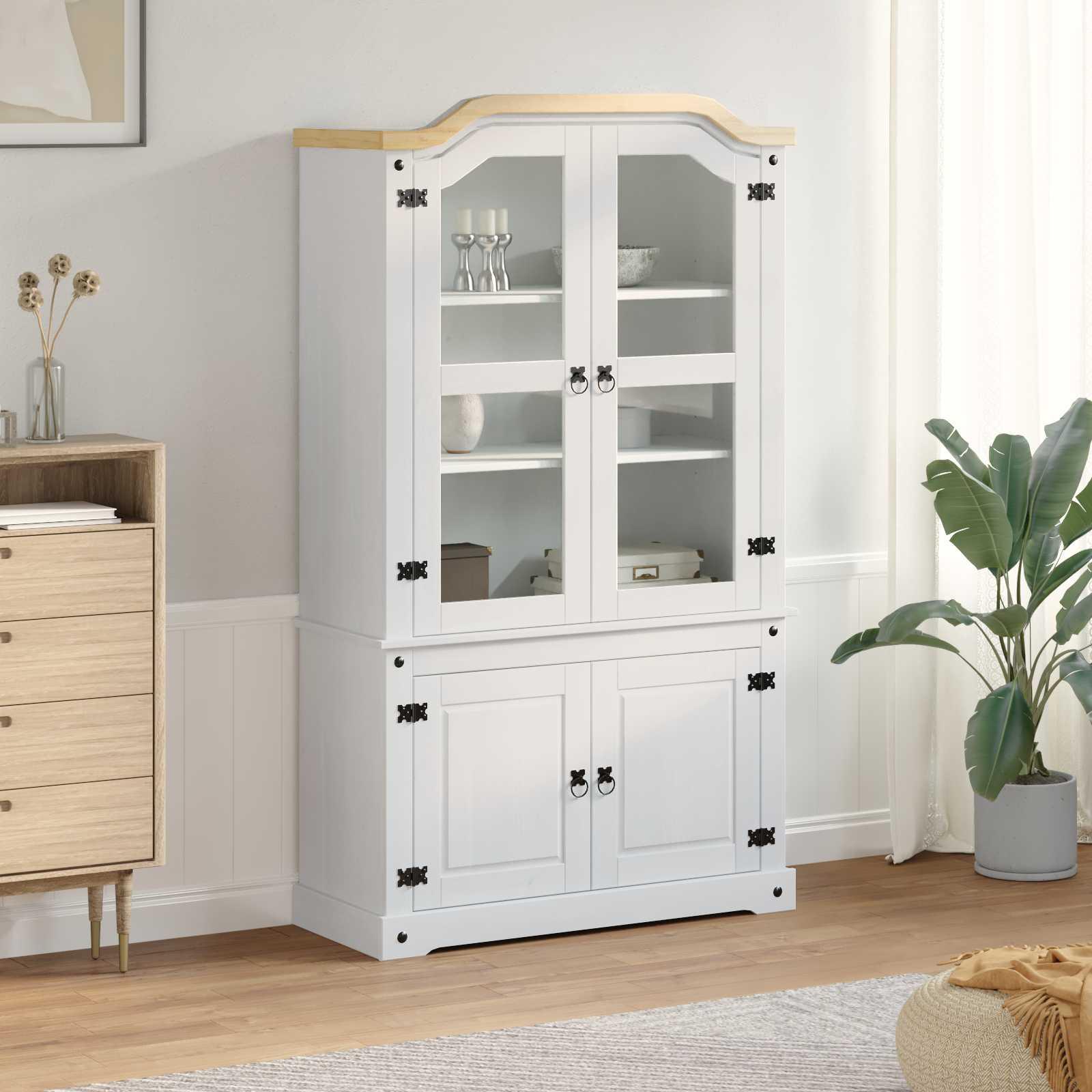 Display Skab Hvid 103.5 x 42 x 180 cm Massiv fyrretræ billede