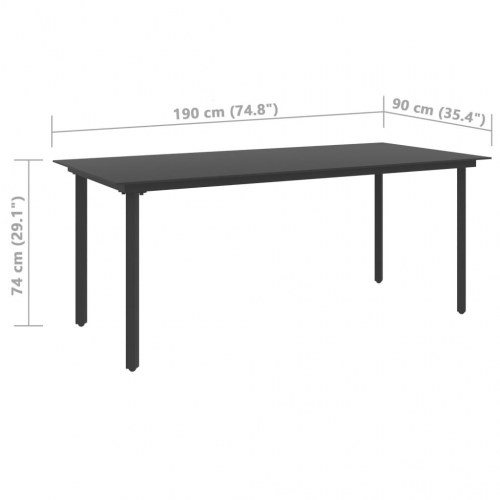 Havebord 190x90x74 cm stål og glas sort