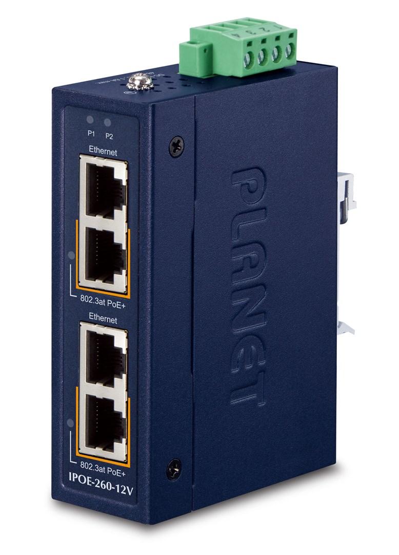 Planet IPOE-260-12V - industriel 2-port Gigabit PoE-switch, blå billede
