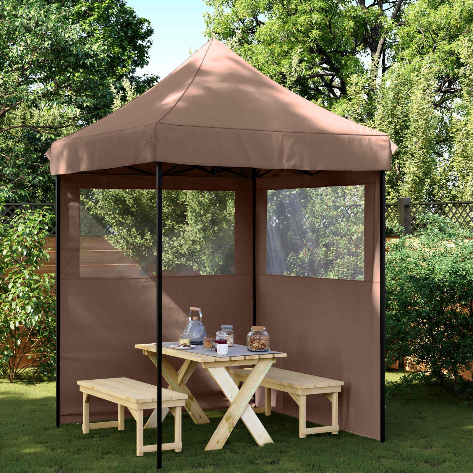Pop-up festtelt i brun oxford - 200 × 200 × 306 cm billede