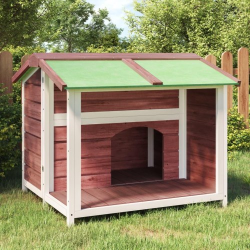 Hundehus i massivt fyrretræ - 96 × 87 × 80,5 cm, mokka/hvid med grønt tag