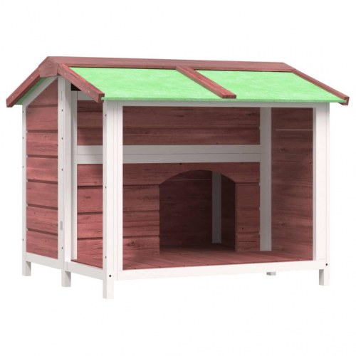 Hundehus i massivt fyrretræ - 96 × 87 × 80,5 cm, mokka/hvid med grønt tag
