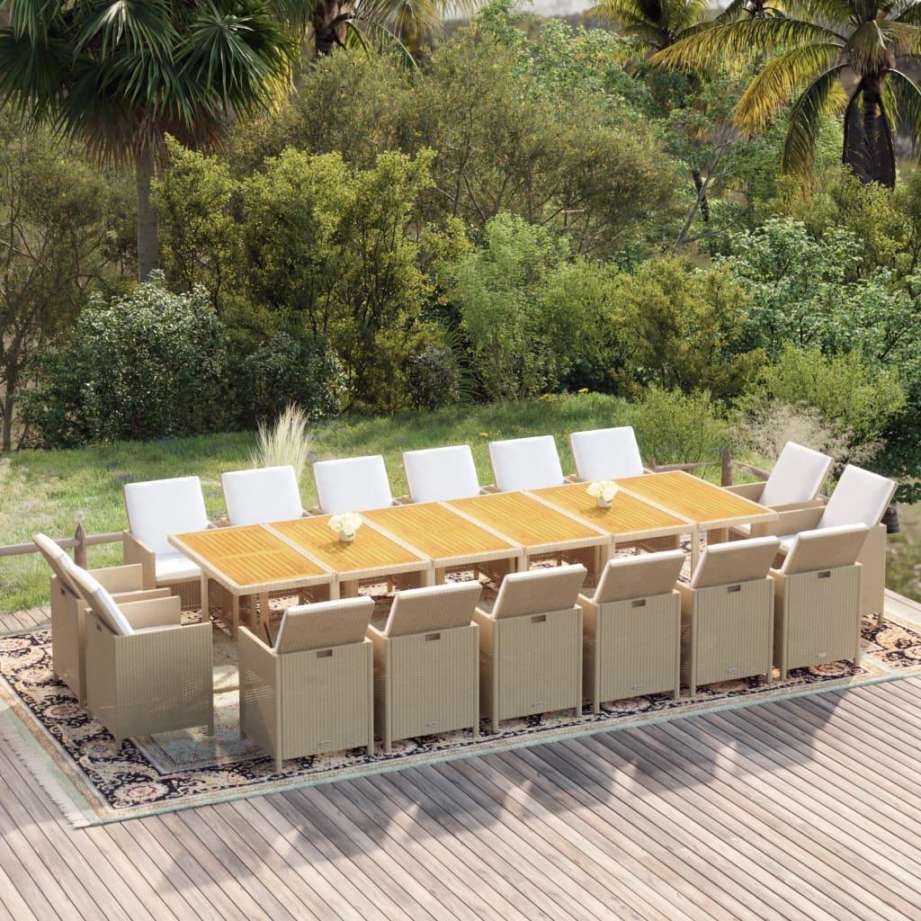 Spisebordssæt til haven 17 dele med hynder polyrattan beige billede