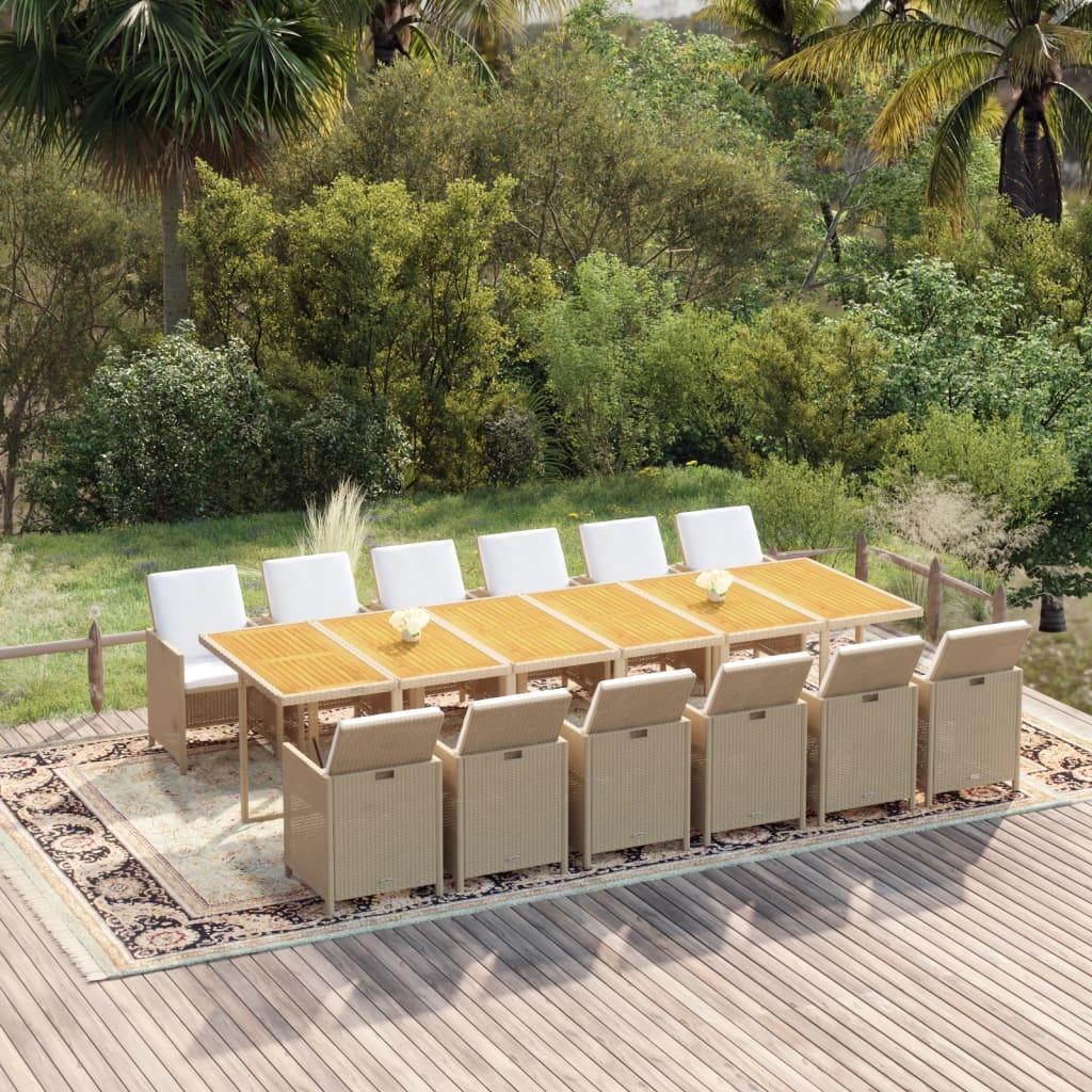 Spisebordssæt til haven 13 dele med hynder polyrattan beige billede