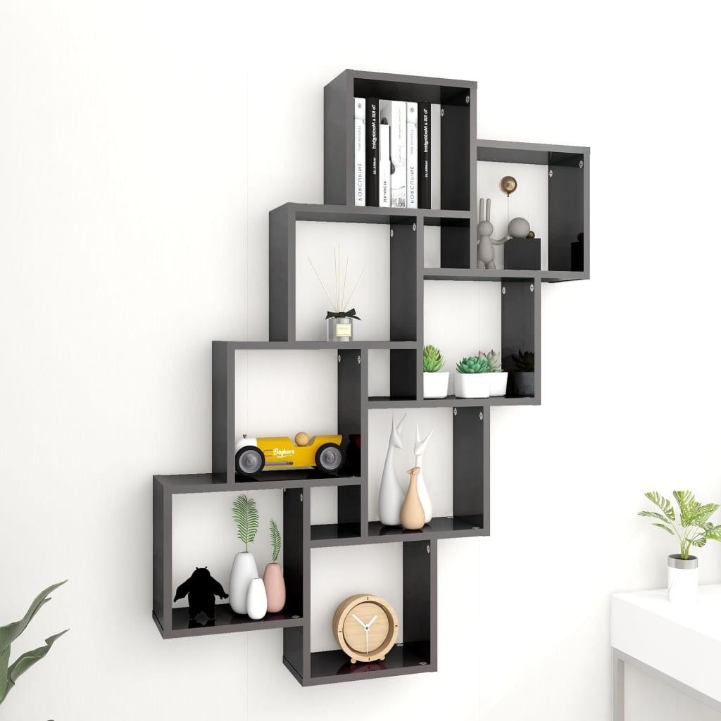 Væghylde 90x15x119 cm kubeformet spånplade grå højglans
