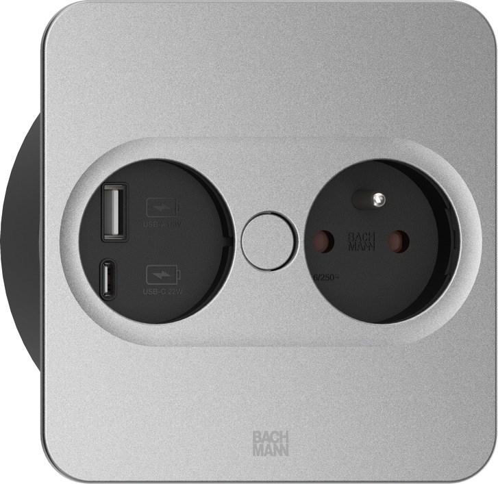 Bachmann 946.015 indbygningsstik - Type E med USB-A + USB-C, rustfrit stål billede