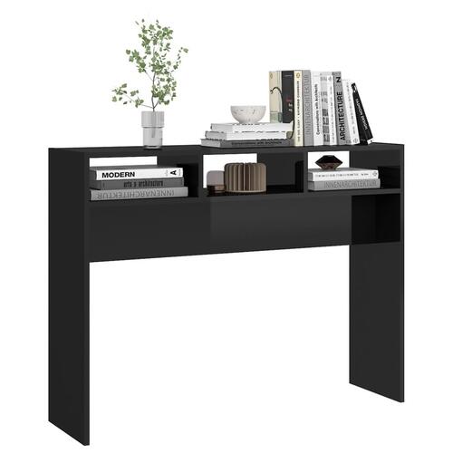 Konsolbord 105x30x80 cm konstrueret træ sort højglans