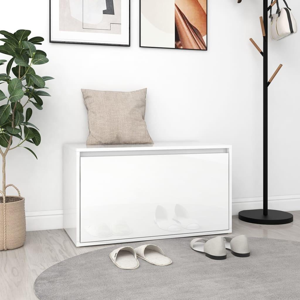 Entrébænk 80x40x45 cm konstrueret træ hvid højglans