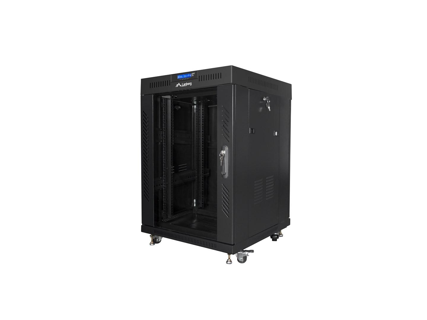 Lanberg rackskab 19" 15U - fritstående med glasdør, 60×60 cm billede