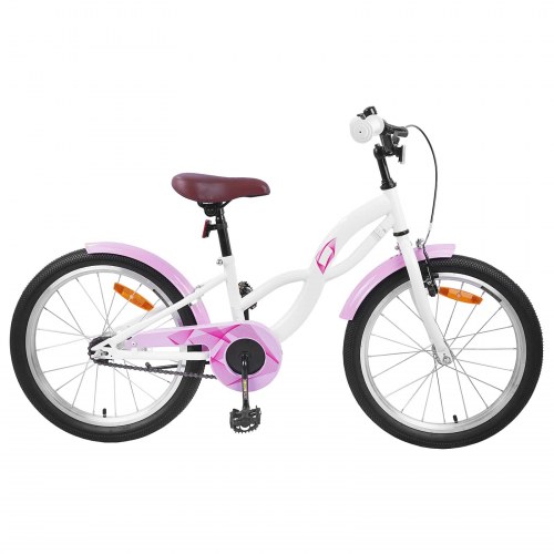 Børnecykel 18" til 5-7 år - hvid, justerbar og med klokke