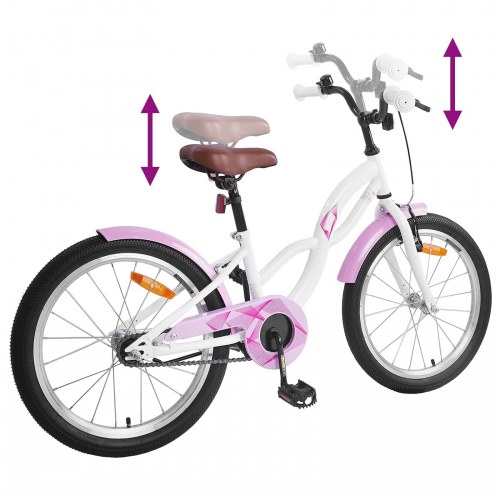 Børnecykel 18" til 5-7 år - hvid, justerbar og med klokke