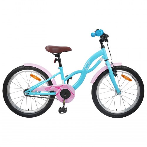 Børnecykel 18" til 5-7 år - lyseblå med skærme og klokke