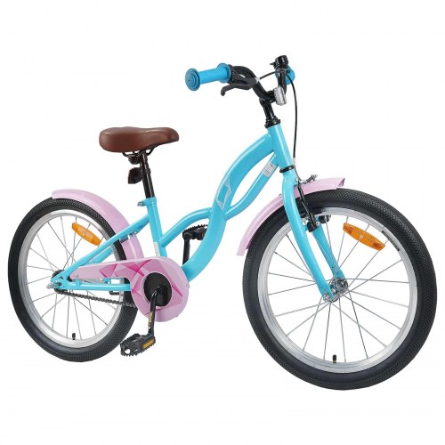 Børnecykel 18" til 5-7 år - lyseblå med skærme og klokke