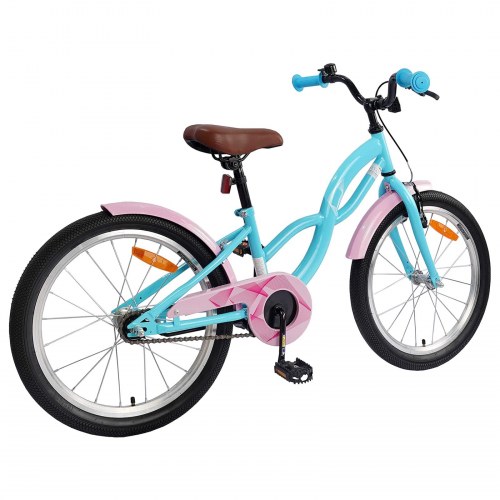 Børnecykel 18" til 5-7 år - lyseblå med skærme og klokke