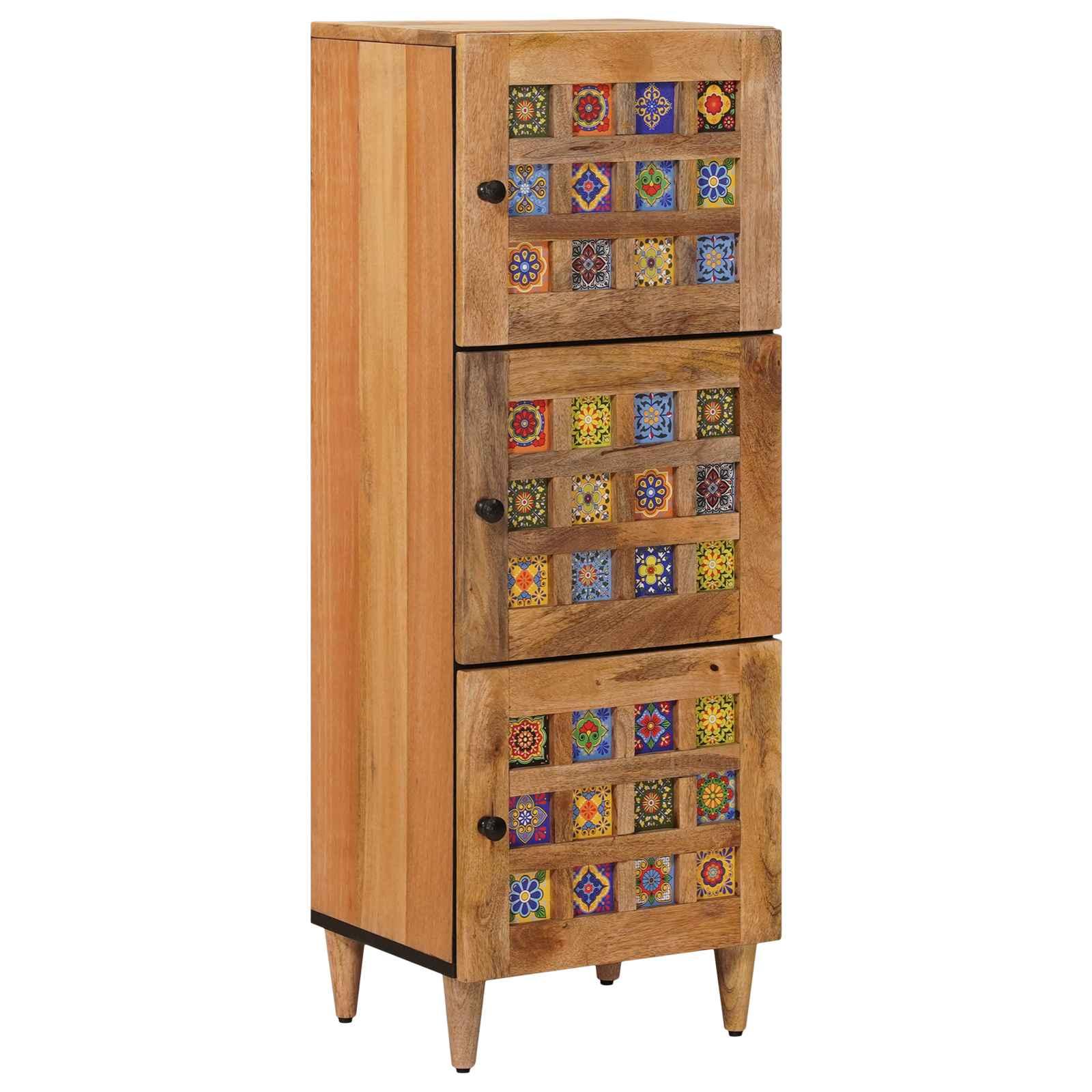 Highboard med døre i massivt mangotræ - natur, 40 × 33 × 110 cm