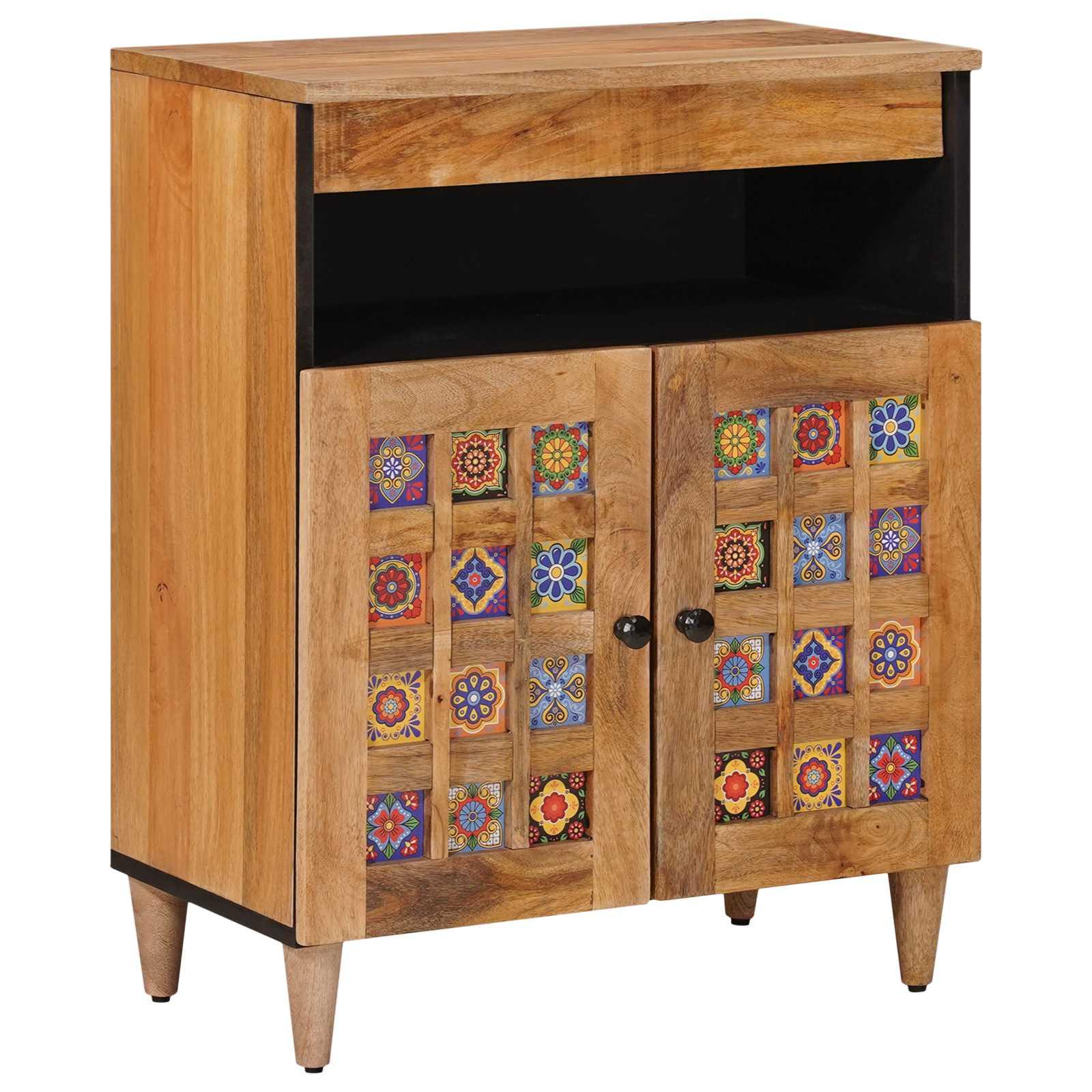 Sidebord i massivt mangotræ - natur, 60 × 33,5 × 75 cm billede