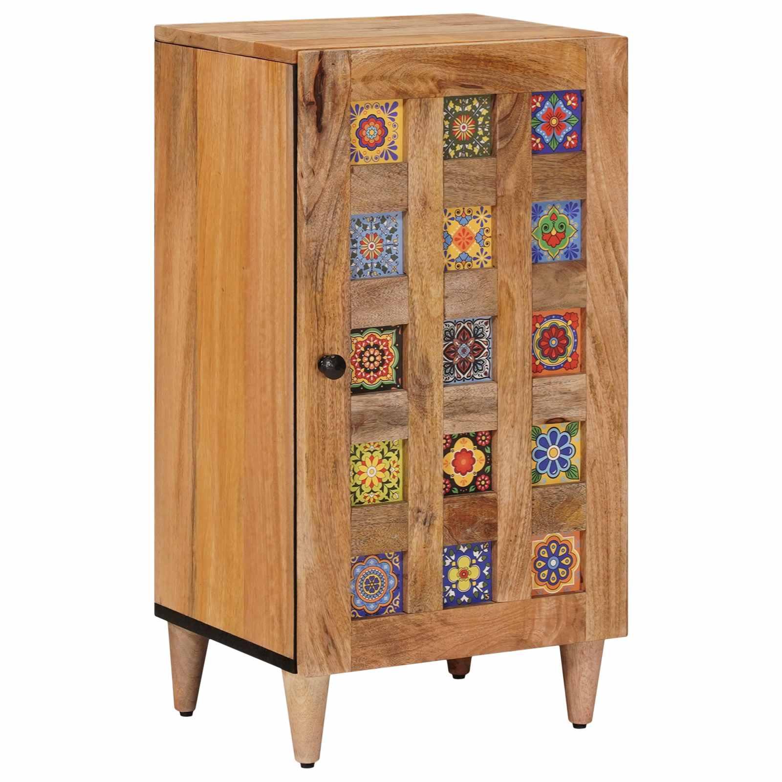 Sidebord med dør i massivt mangotræ - natur, 40 × 33 × 75 cm billede