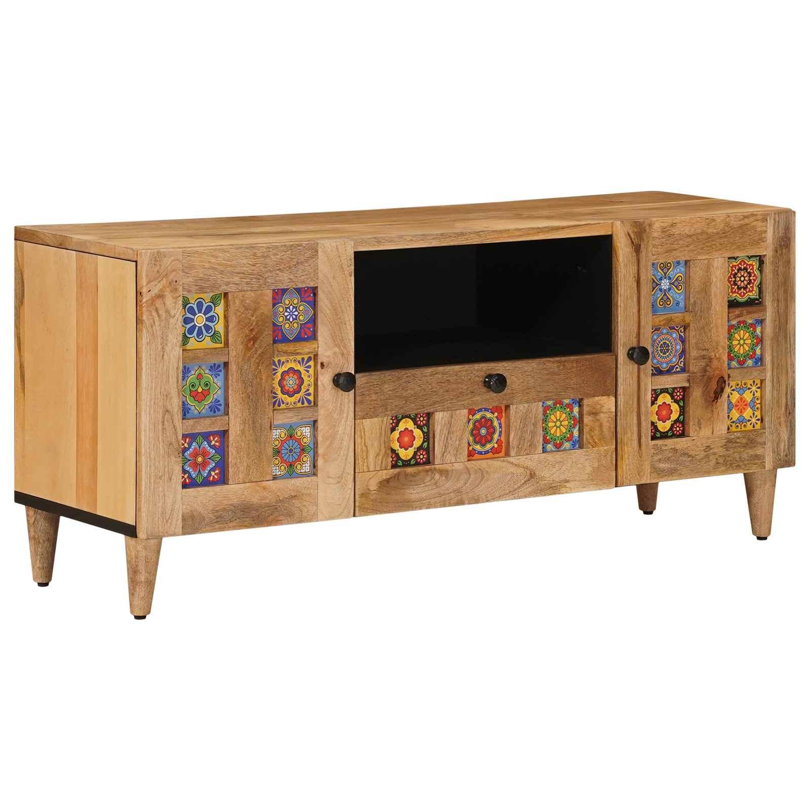 TV-skab med dør Naturfarvet 105 x 33,5 x 46 cm Massivt mangotræ billede