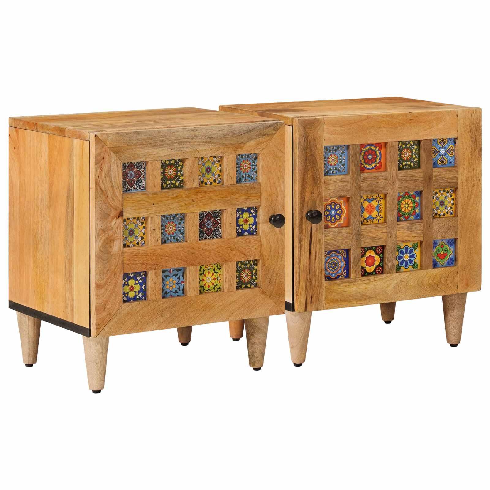 Natskab 2 stk Naturfarvet 40 x 33,5 x 46 cm Massivt mangotræ billede