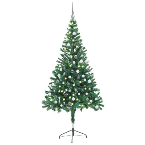 Kunstigt juletræ med lys og kuglesæt 150 cm 380 grene