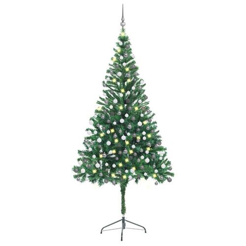 Kunstigt juletræ med lys og kuglesæt 210 cm 910 grene