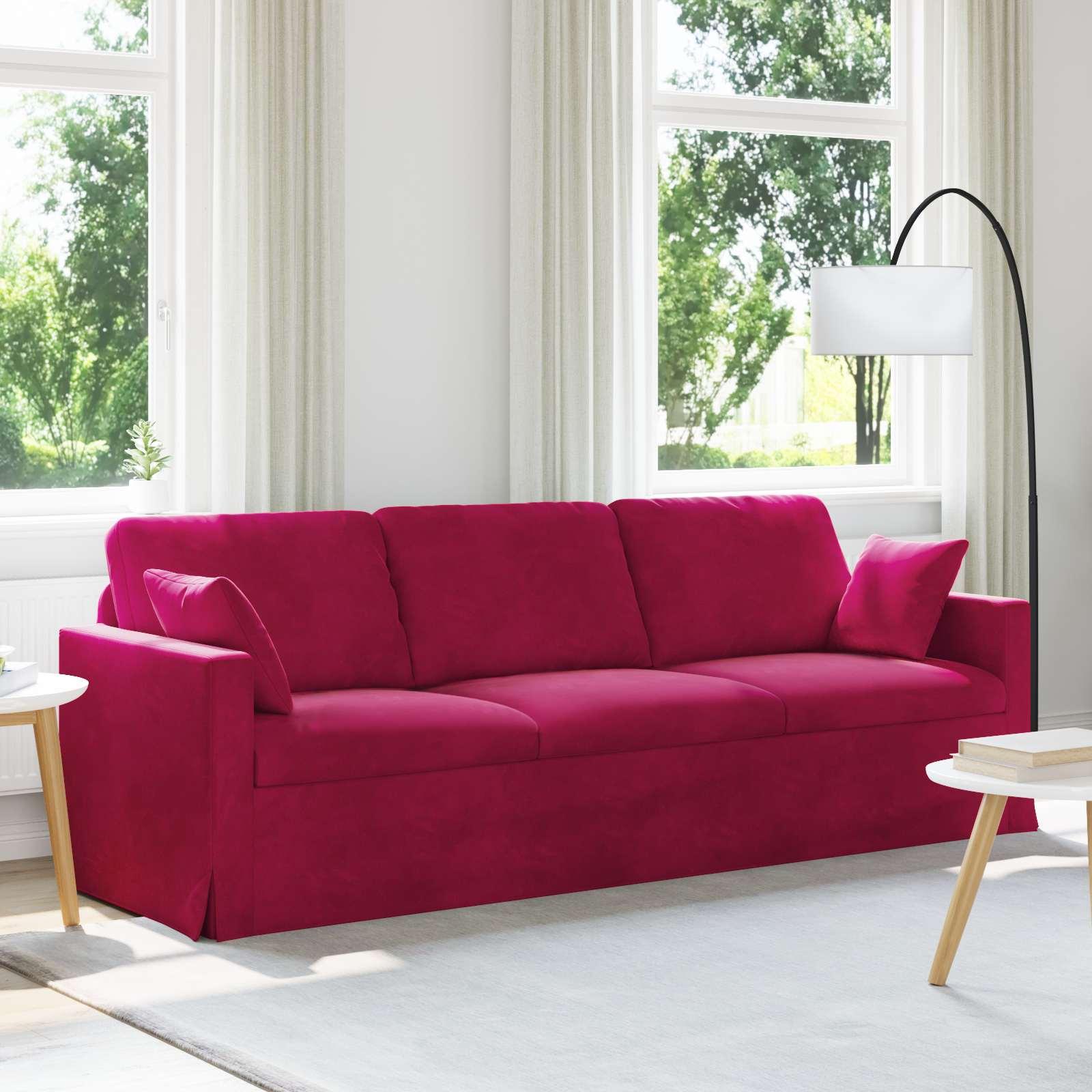 Sofa i fløjl - vinrød, 228 × 78 × 80 cm, modulopbygget billede