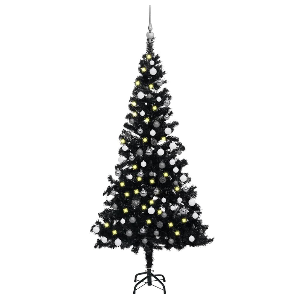 Kunstigt juletræ med lys og kuglesæt 120 cm PVC sort