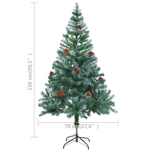 Juletræ med sne + lys + julekugler og grankogler 150 cm