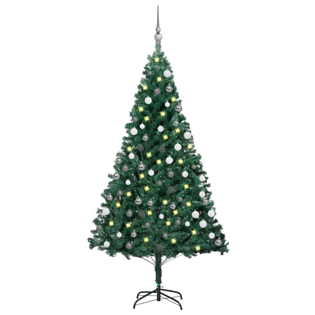 Kunstigt juletræ med lys og kuglesæt 180 cm PVC grøn billede