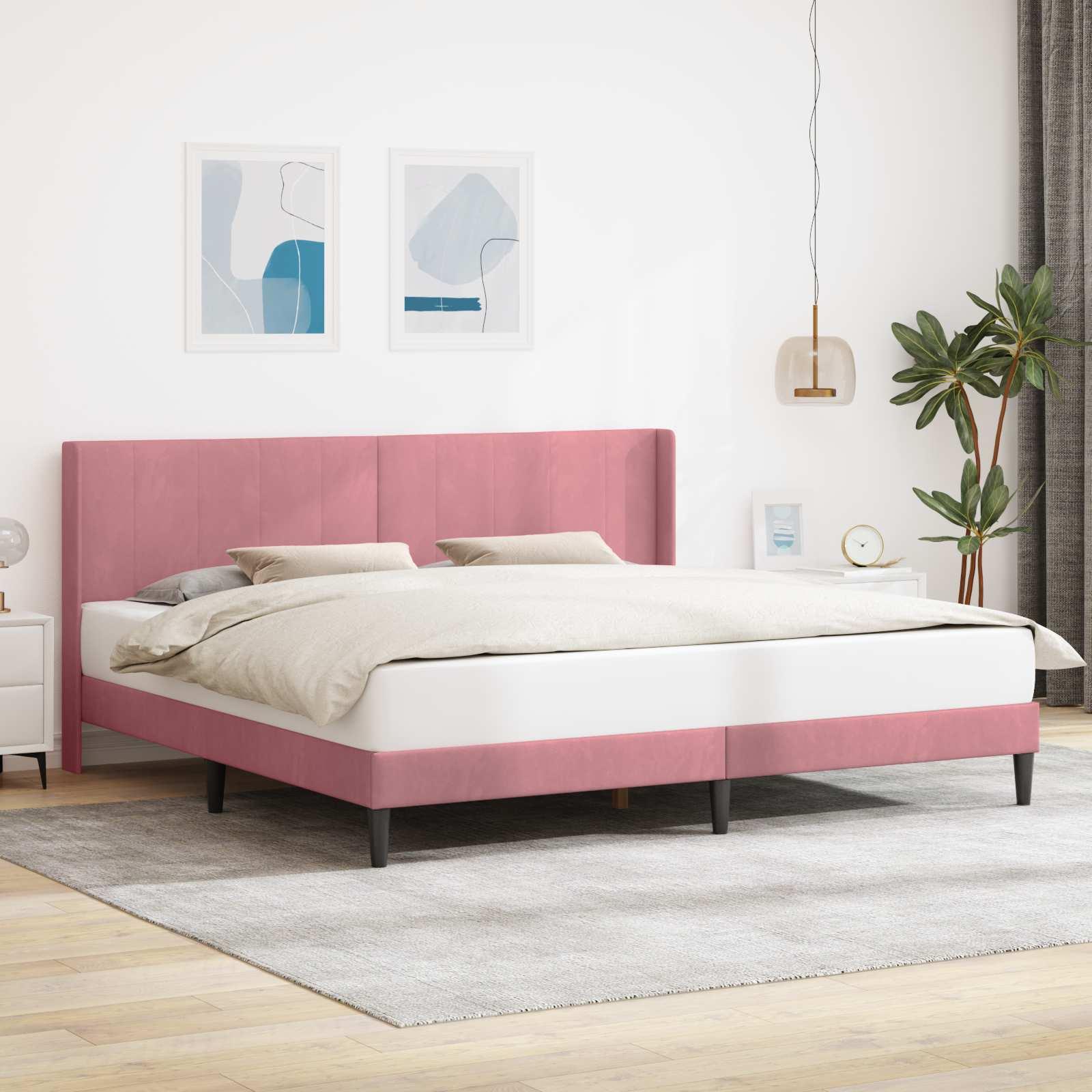 Sengestel med hovedgærde Lyserød 200 x 200 cm Fløjl billede