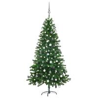Kunstigt juletræ med lys og kuglesæt 150 cm grøn