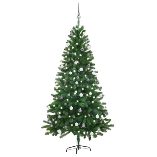 Kunstigt juletræ med lys og kuglesæt 180 cm grøn