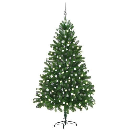 Kunstigt juletræ med lys og kuglesæt 210 cm grøn