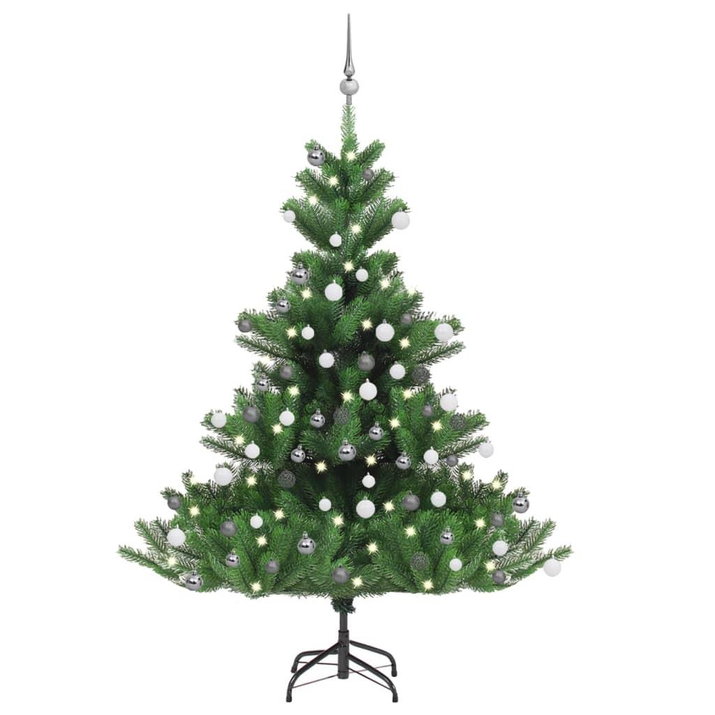 Kunstigt juletræ nordmannsgran LED og kuglesæt 150 cm grøn