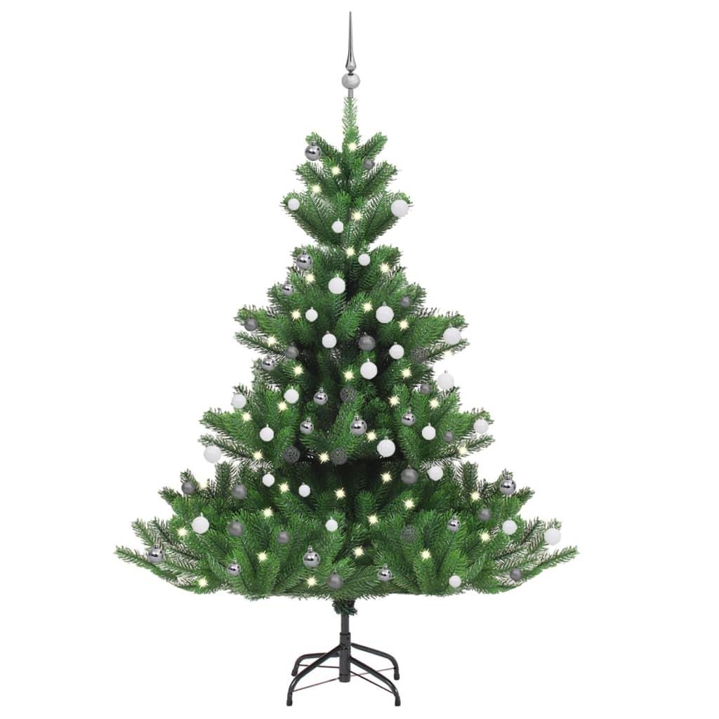 Kunstigt juletræ nordmannsgran LED og kuglesæt 180 cm grøn