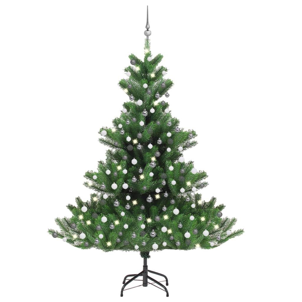 Kunstigt juletræ nordmannsgran LED og kuglesæt 210 cm grøn