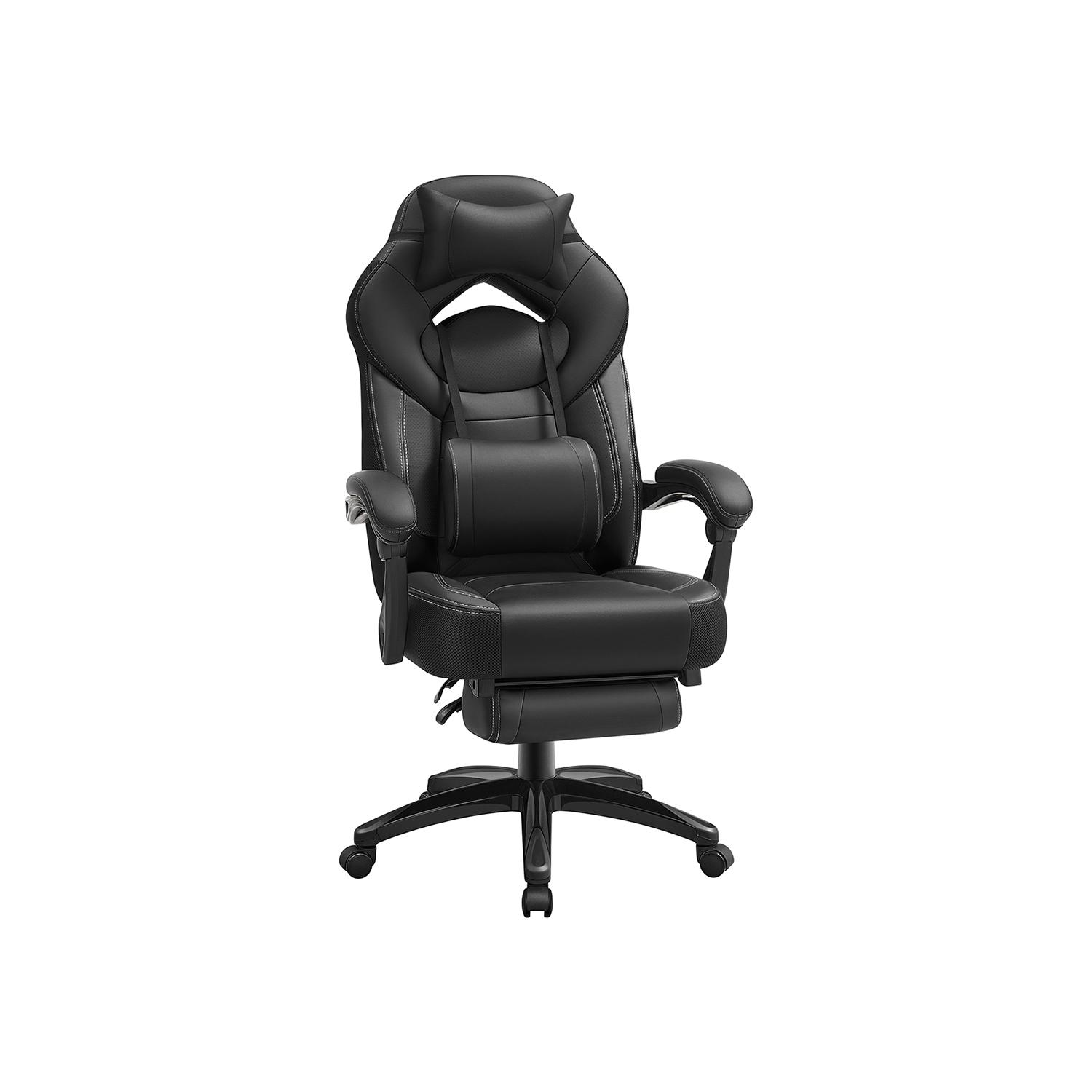 Ergonomisk gaming- og kontorstol med fodstøtte – justerbar nakkestøtte og lændestøtte, sort (OBG077B01) – op til 150 kg